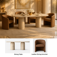 Table à manger rectangulaire extensible et pliable en marbre sculpté à la main avec un ensemble de 7 fauteuils en cuir pour la décoration de villa