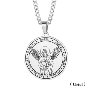 Collier pendentif en acier inoxydable avec médaille d'<span class=keywords><strong>ange</strong></span> ailé, représentant les archanges Azrael, Gabriel, Raphaël, <span class=keywords><strong>Uriel</strong></span> et Michel, bijoux religieux - Product Image 3