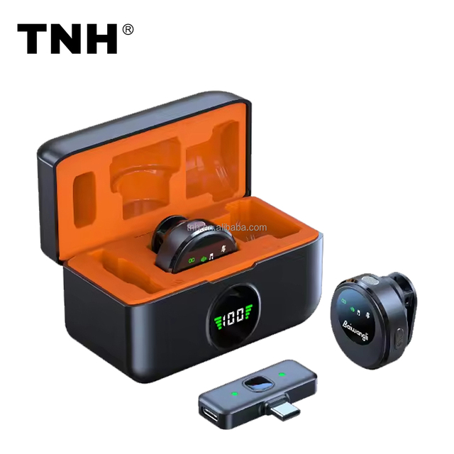 TNH LM-SX29 Lavalier Wireless Microphone Lapel Mic With 3-Level Noise Reduction Magetic Button Transmitter Charging Case