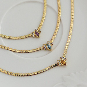 <span class=keywords><strong>Collana</strong></span> a catena <span class=keywords><strong>piatta</strong></span> in acciaio inossidabile 18K placcato <span class=keywords><strong>oro</strong></span> zircone placcato <span class=keywords><strong>oro</strong></span> 18K gioielli impermeabili Non appannati - Product Image 4