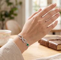 Vente flash - Bracelet romantique en argent sterling S925 avec cœur infini et zircon vert, chaîne réglable pour femmes et filles - Cadeau