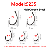 Vente en gros de hameçons pour carpe sans barbe en acier à haute teneur en carbone, gris, noir, tige incurvée, poils de carpe/Chod Zig Rig 2-10 tailles, lac/réservoir