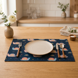 Mantel Individual de Algodón Azul Premium con Estampado Colorido de Caracoles y Arcoíris |   Lindo mantel individual estampado para mesa de comedor, para el hogar, mesa infantil - Product Image 3