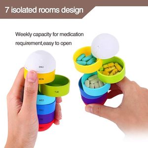卸売ミニプラスチックカプセルピルボックスプラスチックラウンド7日週7コンパートメントトラベルポケットピルオーガナイザーボックス - Product Image 2