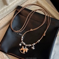 Nouveauté 2026 : Collier pendentif cheval Jupiter en cuir de qualité supérieure, style coréen, abordable, chaîne de pull tendance