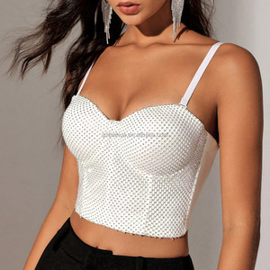 Robe de soirée dansante blanc pailleté diamant dames Spaghetti sangle Push up haut court strass perlé <span class=keywords><strong>Bustier</strong></span> - Product Image 1
