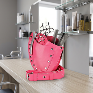 Estuche de cuero rosa para herramientas de peluquería con tijeras, peines y cortapelos, bolsa de cintura para barberos y estilistas - Product Image 3