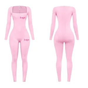 Özel 2024 toptan Bodycon kare oyun spor Bodysuit egzersiz kadınlar kadınlar için tek parça tulum