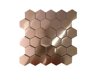 Tùy Chỉnh Thiết Kế Hexagon Shape Rose Gold Gương Thép Không Gỉ Mosaic Cho Tường Trang Trí Kim Loại Khảm