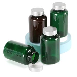 PET 250ml Green Transparent Customize Colour Food Grade Plastic Vitamin Tablet <b>Medicine</b> <b>Bottle</b> with Custom Colour Metallic Cap - Product Image 2