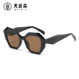 Maidis Irregular <b>Large</b> <b>Frame</b> Sunglasses Black PC <b>Frame</b> Ac Lens Women UV400 Protection - Product Image 2