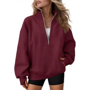 Sweat à capuche oversize en polaire écossaise pour femme, coupe quart de zip, coupe-vent écologique, idéal pour l'entraînement hivernal - Product Image 1