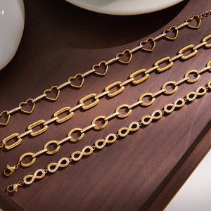 Fashion Chain Link <b>Bracelet</b> Set Gold Tone Rhinestone Heart <b>Infinity</b> Oval Geometric Design Gift Jewelry for Women - Product Image 3
