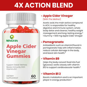 Gomitas de Vinagre de Sidra de Manzana a <span class=keywords><strong>Precio</strong></span> de Fábrica, 60 Unidades - Vitamina B9 y B12 para Apoyo Inmunológico y Energético, Veganas, Aptas para Keto, Sin Gluten - Product Image 5