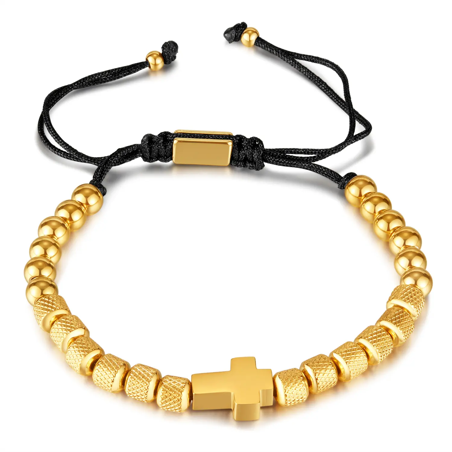 Pulseira de Amizade para homens, pulseira de aço inoxidável banhada a ouro 18K com logotipo personalizado, miçangas e pingente cruzado, novo design
