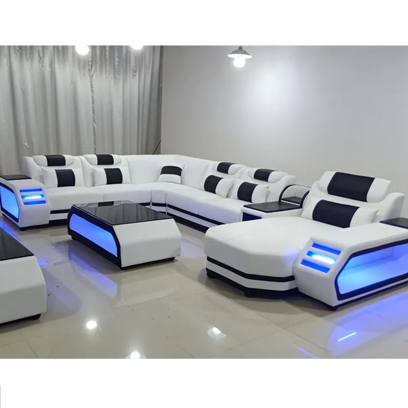 Grano superiore Del cuoio Genuino Divano In Pelle Super-Stile Moderno Lampade A LED Living Room Divano Set Sezionale l a forma di Divano Set Reclinabile