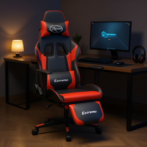 Sedia da Gaming Extremo in Ecopelle Rossa con Braccioli Regolabili, Base Girevole, Massaggio e Poggiapiedi per Casa e Ufficio - Product Image 2