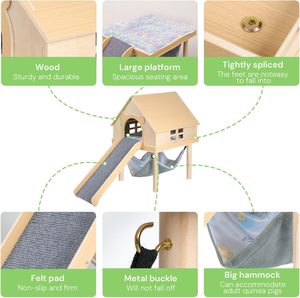 Plateforme de hamac moderne sur mesure extra-large pour cochon d'Inde avec escalier, cachette en bois pour petits animaux, maison à double étage amovible - Product Image 5