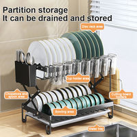 Égouttoir à vaisselle moderne en métal pliable en L à double niveau, multifonctionnel avec égouttoir intégré