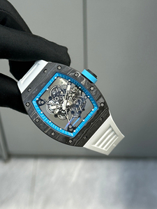 Montre automatique squelette en fibre de carbone style RM 055 pour homme, ultra-légère, mécanique, avec bracelet en caoutchouc blanc - Product Image 1