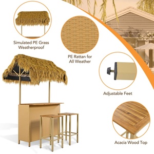 Set da Bar per Esterni Stile Hawaiano, Tavolo e <span class=keywords><strong>Sgabelli</strong></span> con Piedini Regolabili, Piano in Legno di Acacia, Naturale - Product Image 4