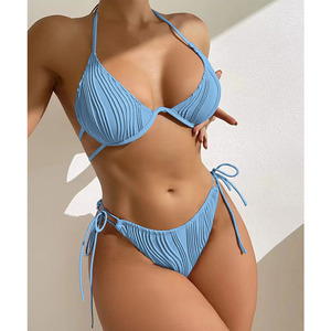 Kadın balenli üçgen Bikini seti Halter dize iki parçalı mayo özel mayo - Product Image 3