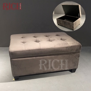 Brown Velvet <strong>Bedroom</strong> Storage Bench <strong>Stool</strong> Modern Bench Seating and Storage Tufted Fabric Ottoman Storage <strong>Stool</strong> - Product Image 2