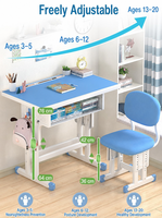 Ensemble bureau et chaise réglables en hauteur pour enfants avec base à double barre et surface imitation bois pour l'école et la maison