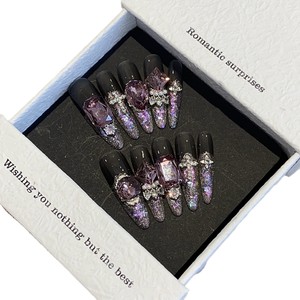 TSZS 10 pièces Faux ongles à presser longs faits main, design français 3D, avec strass, à couverture complète, pour <span class=keywords><strong>manucure</strong></span> - Product Image 4