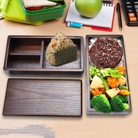 Boîte à lunch traditionnelle japonaise à double couche en bois sculpté en forme de rectangle pour pique-nique et sushi pour repas en plein air