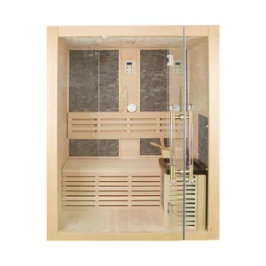 Customized Shower Wooden Steam Sauna Room Three Functions With Tempered Glass Door