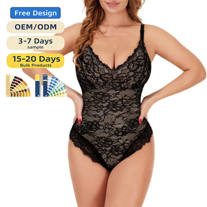 Custom Plus Size Lingerie Sleeveless Strap Lace Trim Sexy Sheer Bodysuit Shapewear <strong>Shaping</strong> Hollow Out Intimate Wear for Women - Product Image 1