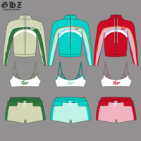 Ensemble 3 Pièces Vêtements d'Été Femme, Survêtement Streetwear Personnalisé Bralette Sport, Veste et Short Bicolores pour Femme