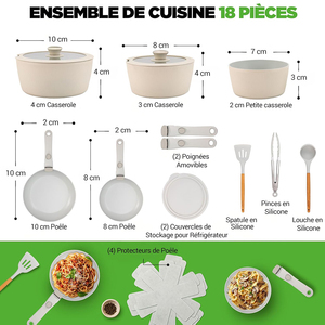 High Quality Modern Ceramic Coated Non-Stick <b>Pots</b> Pans Detachable Handle 18-Piece Aluminum Induction Cookware Set - Product Image 5