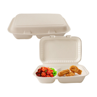 SUMKOKA Vente en gros Boîte alimentaire jetable biodégradable en bagasse de canne à sucre à 2 compartiments 9*6 pouces
