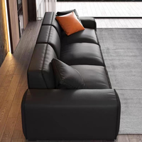 Canapé d'angle modulaire moderne en cuir véritable, style bloc, avec pieds en bois écologiques, gonflable, pour salon, combinaison droite