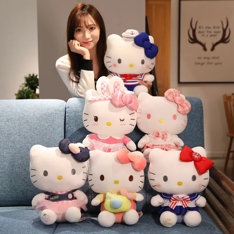 Özel popüler peluş Kitty toptan kedi bebek tasarım peluş oyuncaklar çocuk KT kedi noel hediyeler için kızlar hediye bebekler