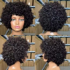 Perruque courte bouclée africaine pour femmes, perruque pixie sans colle fabriquée à la machine avec <span class=keywords><strong>cheveux</strong></span> brésiliens noirs coupés pour perruques en <span class=keywords><strong>cheveux</strong></span> humains - Product Image 2