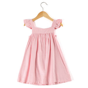 2025 petit bébé filles lin à volants chasuble <span class=keywords><strong>tablier</strong></span> dos bouton fleur fille <span class=keywords><strong>robe</strong></span> enfants robes pour les filles - Product Image 5