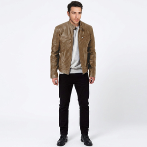 Luxurious Men's Sheep Skin Genuine <b>Leather</b> Vintage Coated Biker <b>Jackets</b> <b>Long</b> Zip-Front High Street Autumn Winter Fashion - Product Image 1