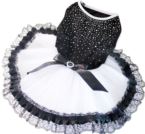 Robe de princesse élégante pour chien avec bordure en dentelle, jupe en tulle entièrement ornée de strass pour événements festifs de petits chiens - Product Image 1