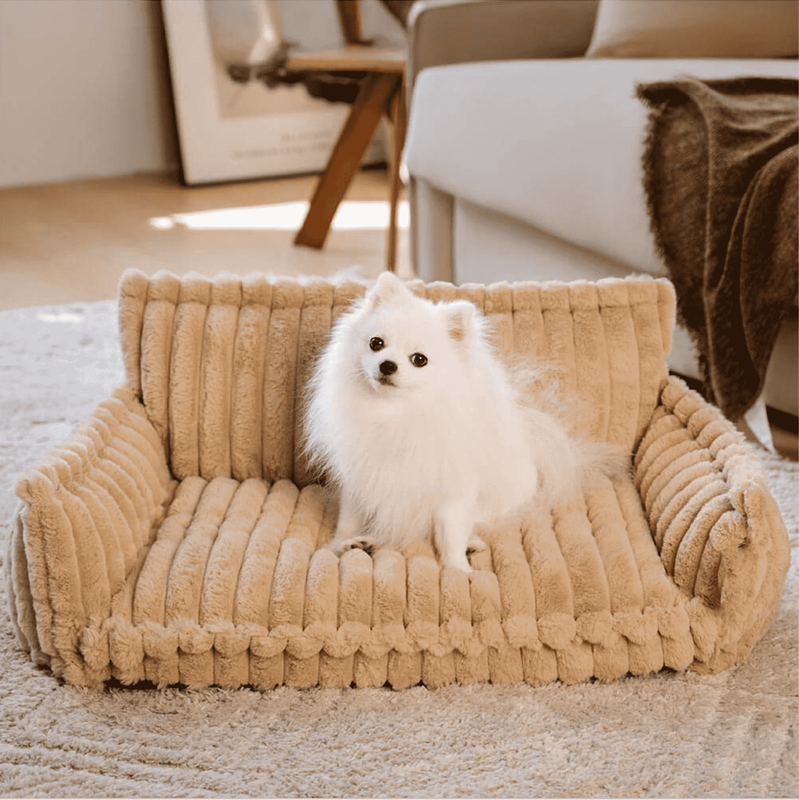 Luxury Striped Faux Lamb Pet Sofa Bed – Two-Layer Orthopedic Plush Dog & Cat Bed for Comfortable Rest - View 2