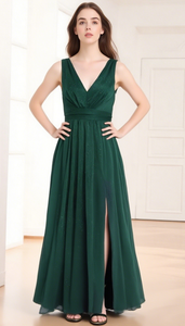 שמלת ערב צבע מוצק זוגי עם קו המותניים טבעי עבור מסיבות פורמליות או שושבינה לקיץ - Product Image 3