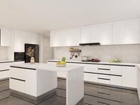 Meubles de cuisine de luxe en MDF blanc laqué, options de surfaces en marbre, design modulaire moderne à panneaux plats pour appartement