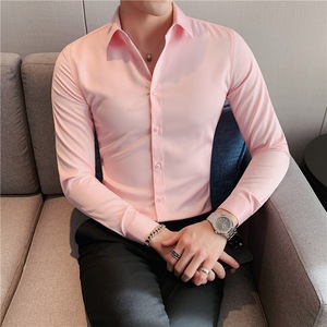 Camisa de vestir de negocios para hombre OEM/ODM 100% algodón manga larga patrón ajustado color liso 6XL algodón personalizable - Product Image 1