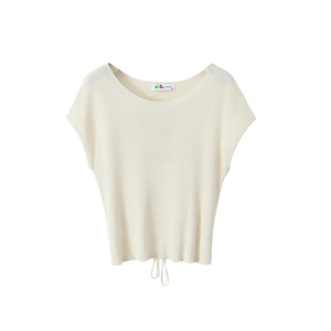 Haut tricoté à manches courtes Happy Plus abricot, T-shirt grande taille pour femme, style élégant pour le quotidien - Product Image 2