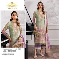 Trajes Pakistaníes Elegantes de Diseñador, en Georgette Pesada con Bordado de Lentejuelas Multicolores y Trabajo de Moti, Completamente Cosidos