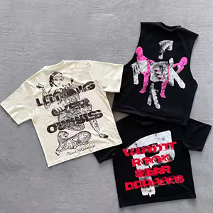T-shirt Hip Hop personalizzata con lavaggio acido musicale senza maniche con top di nuovo Design alla moda da uomo 100% stampa a scarico in cotone - Product Image 1