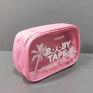 Grande trousse de toilette rose en PVC avec logo personnalisé, étanche, pour demoiselles d'honneur, sacs de maquillage à fermeture éclair, étui cosmétique - Product Image 6