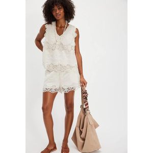 Conjunto de 2 Piezas Personalizado 2026 para Mujer, Top de Encaje Bordado y Pantalones Cortos, Cuello Redondo, Algodón y Fibra de Bambú, Ropa de Playa de Verano - Product Image 5